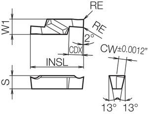 GVF R200020A PR1225 Grade PVD Carbide, Indexable Grooving Insert GVF R200020A PR1225 Grade PVD Carbide, Indexable Grooving Insert