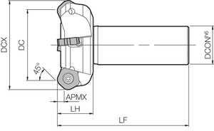 MFPN 452000RW1253T Standard Length Shank, 45 Degree End Mill