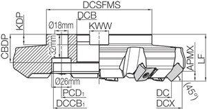 MFLN 45160R7TM Metric Bore Diameter, 45 Degree Face Mill MFLN 45160R7TM Metric Bore Diameter, 45 Degree Face Mill