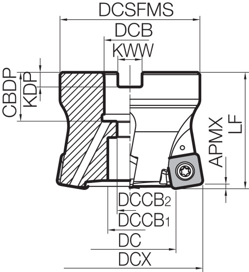 MFH 2000R104T, MFH-RAPTOR, 2.0000" Cutting Diameter, High-Feed Face Mill