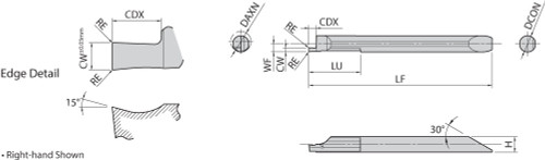 EZFGR 080070100 PR1225 Grade PVD Carbide, Micro Face Grooving Bar