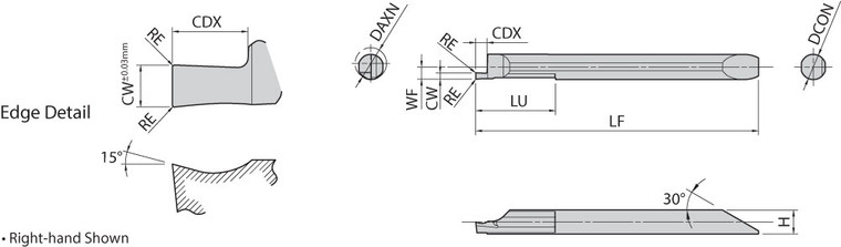 EZFGR 050040100 GW05 Grade Uncoated Carbide, Micro Face Grooving Bar