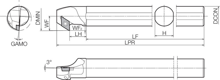 S12MSDZCR0716A Right-Hand, Positive Rake, Boring Bar
