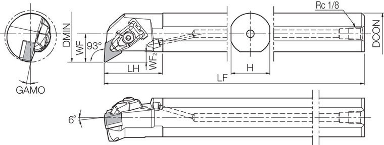 A40TDDUNR1550 Right-Hand, Negative Rake, Coolant-Through Boring Bar