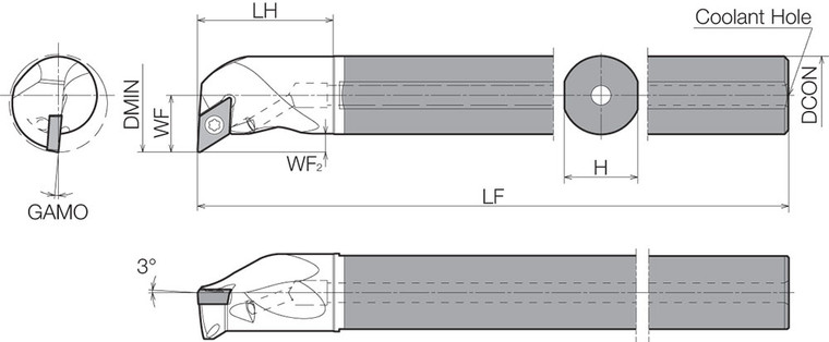 E16XSDUCR0720A23 Right-Hand, Positive Rake, Coolant-Through Boring Bar