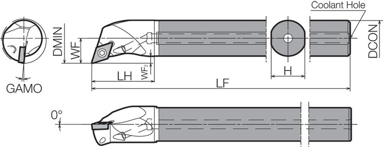 E12QSDQCL0716A Left-Hand, Positive Rake, Coolant-Through Boring Bar