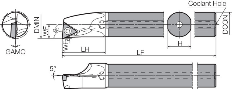 E12QSTLPL1114A Left-Hand, Positive Rake, Coolant-Through Boring Bar