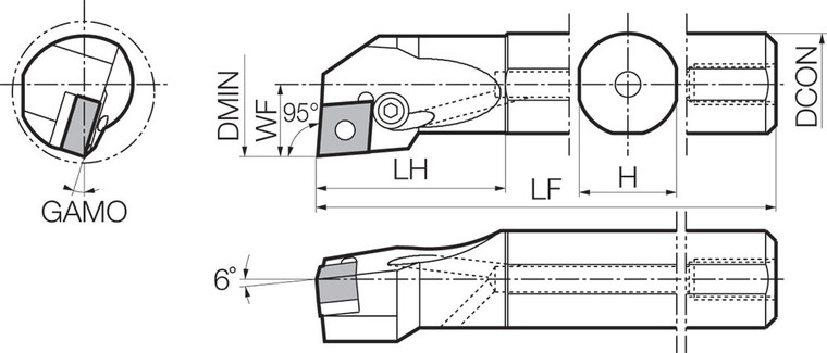 A10MPCLNR3 Right-Hand, Negative Rake, Coolant-Through Boring Bar