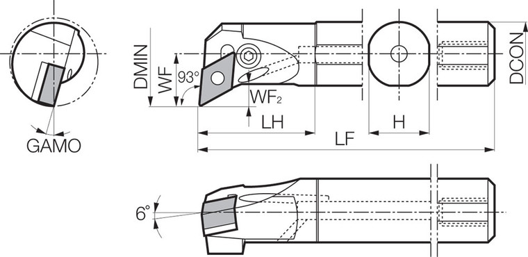 A12QPDUNR3 Right-Hand, Negative Rake, Coolant-Through Boring Bar
