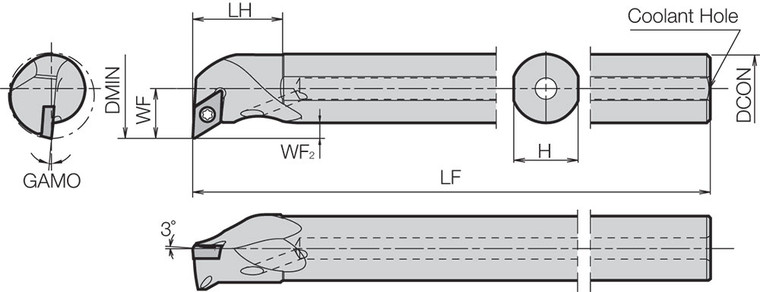 A16TSDUCR3AE Right-Hand, Positive Rake, Coolant-Through Boring Bar
