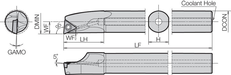 A08XSTLPR0810AE Right-Hand, Positive Rake, Coolant-Through Boring Bar
