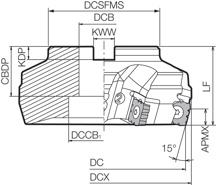 MSRS 15100R4T Inch Bore Diameter, 75 Degree Face Mill