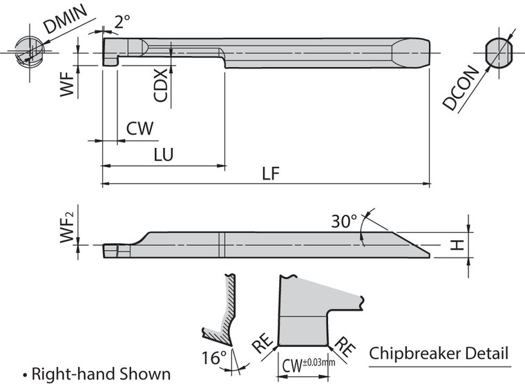 EZGR 080070100 PR1225 Grade PVD Carbide, Micro Internal Grooving Bar