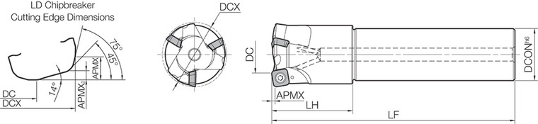 MFH 28S25102T300, MFH-RAPTOR, Extra Long Length Shank, High-Feed End Mill