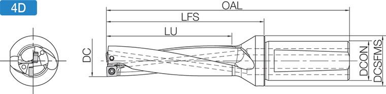 S200DRV2000417, DRV Magic Drill 2.0000" Cutting Diameter, 4xD, Coolant-Through Indexable Insert Drill
