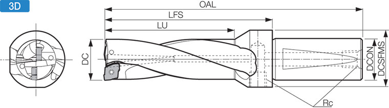 S125DRZ4312915G, DRZ Magic Drill 1.6930" Cutting Diameter, 3xD, Coolant-Through Indexable Insert Drill