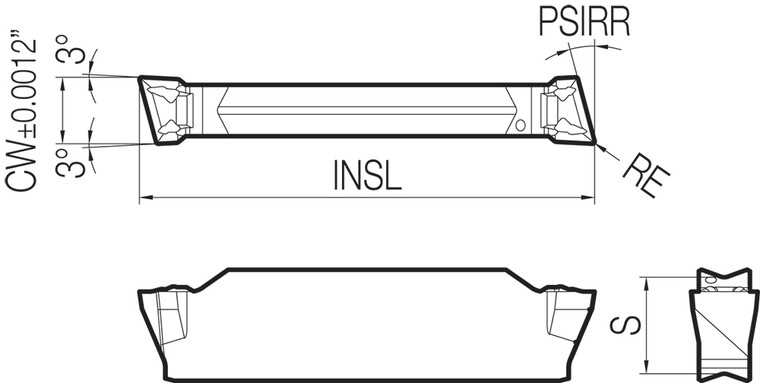 GDM 2520R010PQ15D PR1215 Grade PVD Carbide, Indexable Cut-Off Insert