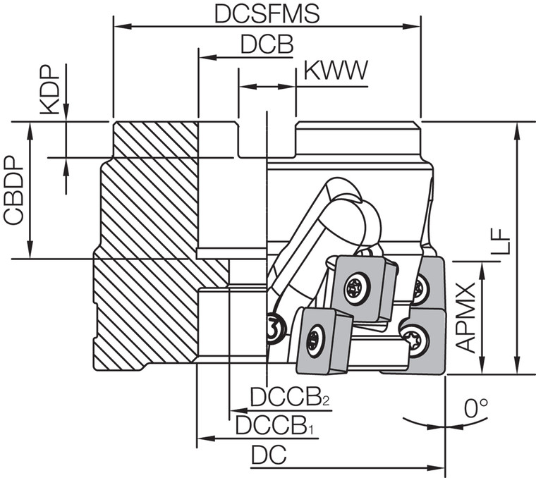 MSRS 90100R26T Inch Bore Diameter, 90 Degree Face Mill