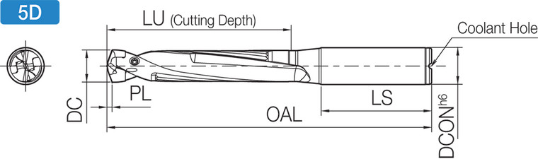 SS16DRA140M5, DRA Magic Drill 14.00-14.49mm Cutting Diameter, 5xD, Replaceable Tip Drill