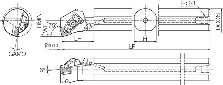 A25RDSKNR1232 Right-Hand, Negative Rake, Coolant-Through Boring Bar