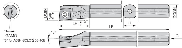 A10MSCLPR3E Right-Hand, Positive Rake, Coolant-Through Boring Bar