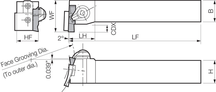 GFVTR 161002C, Face Grooving Toolholder