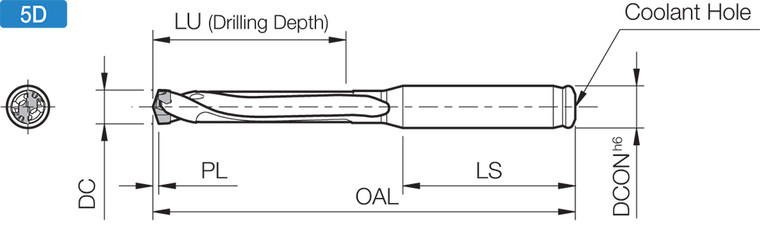 SS16DRC140M5, DRC Magic Drill 14.00-14.49mm Cutting Diameter, 5xD, Replaceable Tip Drill