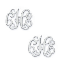 Monogram script initial post personalized earrings in sterling silver.