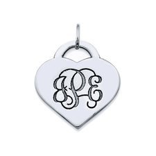 Heart shaped monogram pendant in sterling silver.