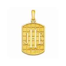 ID dog tag monogram pendant in 14K yellow gold.