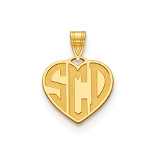 Heart shape recessed monogram pendant in 14K yellow gold.