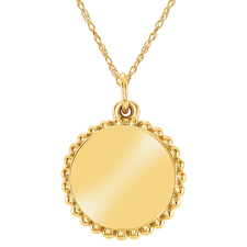 Round beaded halo initial pendant in 14k yellow gold.