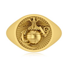 Marine corps emblem signet ring in 14k yellow gold.