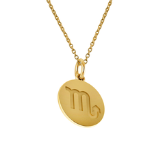 Scorpio Zodiac Sign Engraved Disc Pendant in 14K yellow gold. Scorpio Zodiac Sign Engraved Disc Pendant in 14K yellow gold.