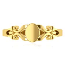 Scroll Petite Baby Signet Ring in 14K yellow gold.