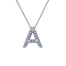 Capital letter diamond pendant in 14k white gold with chain.