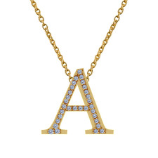 Capital letter diamond alphabet pendant in 14k yellow gold with chain.