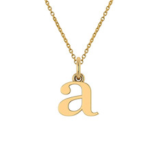 Lowercase letter initial pendant in 14k yellow gold with chain.