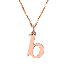 Lowercase letter initial pendant in 14k rose gold with chain.