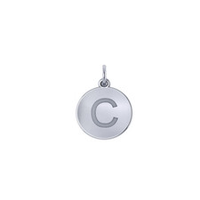 Capital letter disc initial pendant in 14k white gold.