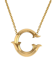 Fancy uppercase capital letter initial necklace in 14k yellow gold.