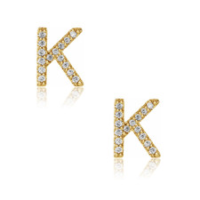 Diamond initial earrings in 14k yellow gold.