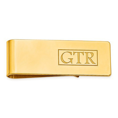 Mens recessed initial monogram money clip in 14K yellow gold.