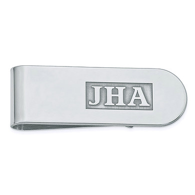 Mens raised initial monogram curved end money clip in sterling silver.