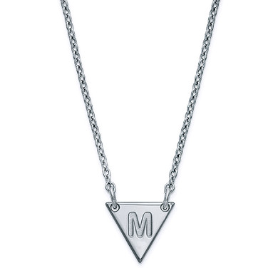 Triangle block letter initial necklace in sterling silver.