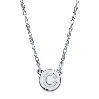 Tiny round circle disc letter initial necklace in sterling silver.