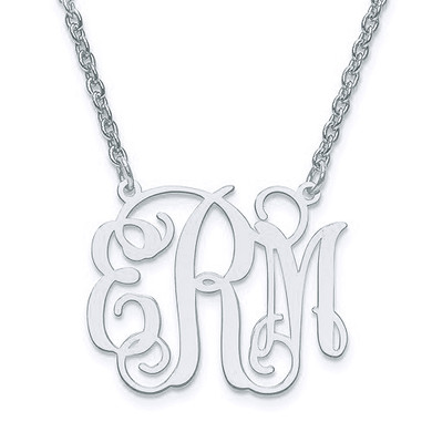 Monogram three letter initial name plate necklace small version in sterling silver.