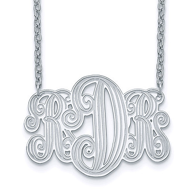 Victorian style monogram pendant plate necklace in sterling silver.