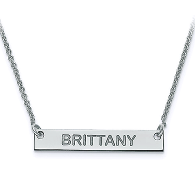 Polished capital letter name bar necklace in sterling silver 25mm.