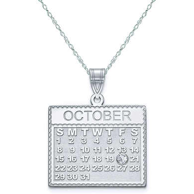 Special Day Calendar Pendant birthstone charm necklace in sterling silver.